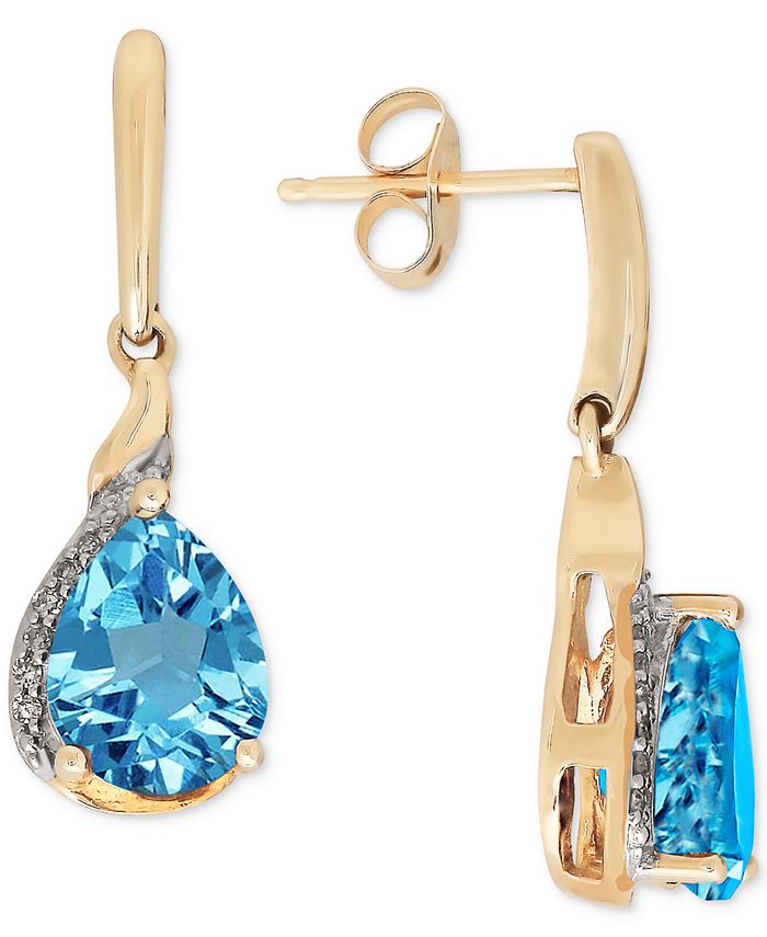 Macy's - Blue Topaz(2-3/8 ct. t.w.) & Diamond Accent Drop Earrings in 14k Gold