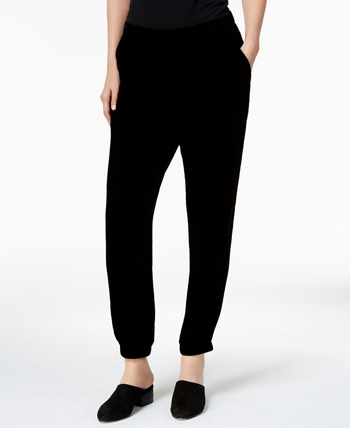 Eileen Fisher Petite High-rise Tapered Velveteen Pants In Black