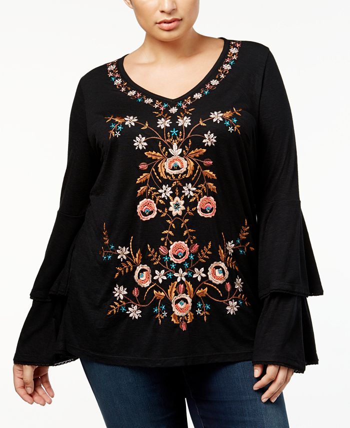 Inc International Concepts Womens Crochet Peasant Top Black Size X Large main image 1