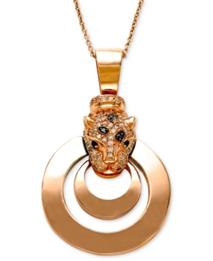 image of Effy Signature White Diamond (1/3 ct. t.w.), Black Diamond (1/4 ct. t.w.) and Emerald Accent Panther Pendant Necklace in 14k Rose Gold