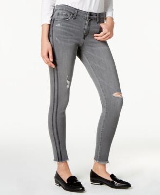 Flying Monkey - Frayed Tuxedo-Stripe Skinny Jeans, Gray Wash