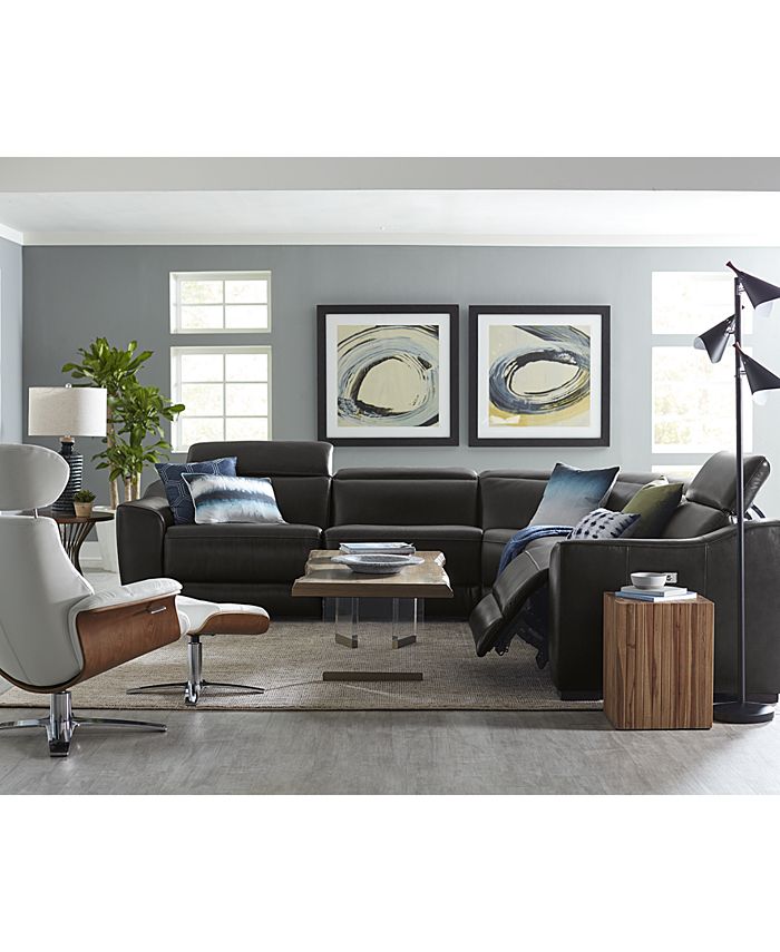 Furniture Anniston 31" Leather Swivel Chair Recliner & Ottoman Set Macy's