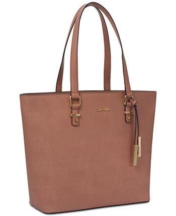 Calvin Klein -hayden Saffiano Leather Large Tote -pink-nwt