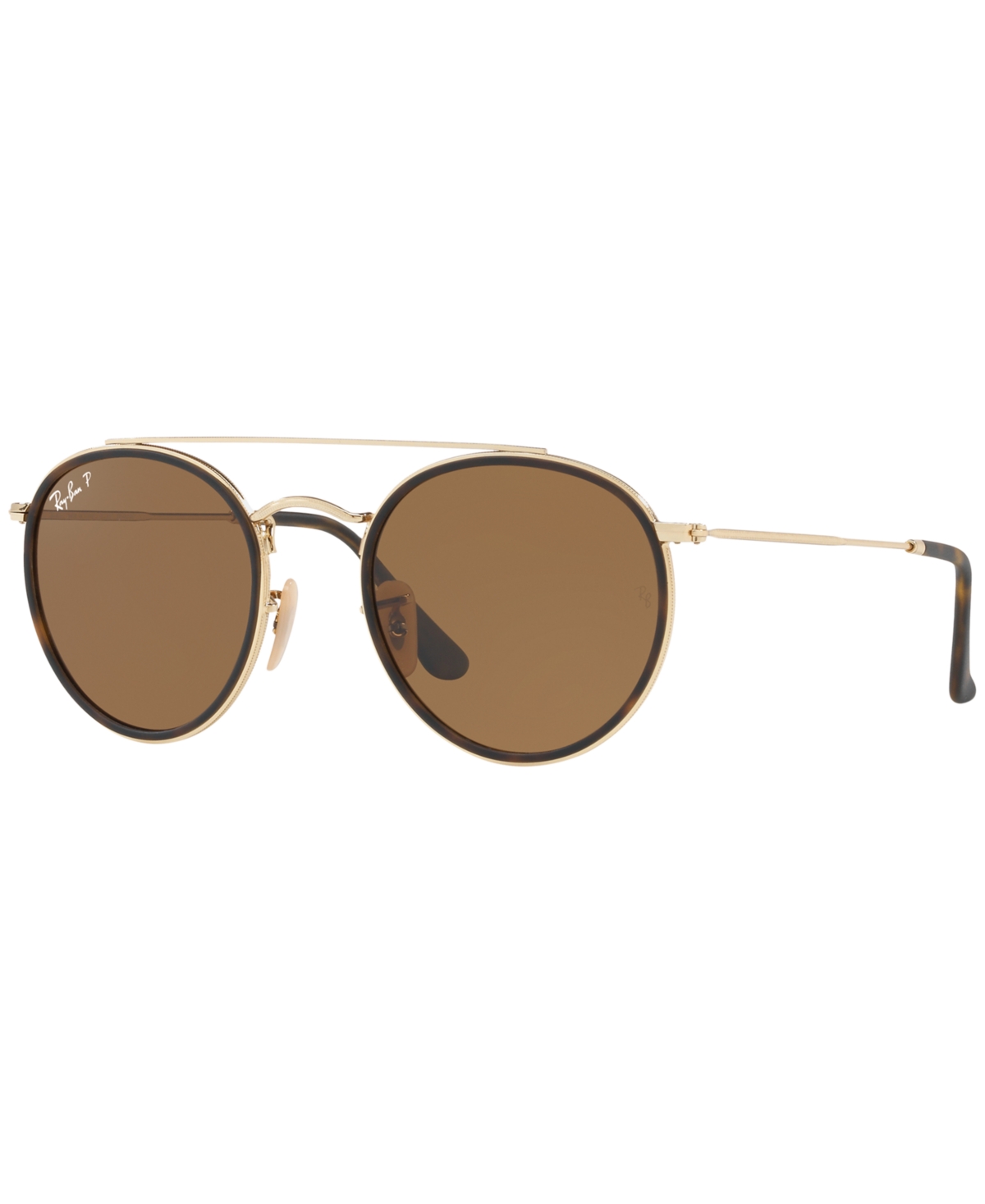 Shop Ray Ban Polarized Sunglasses , Rb3647n Round Double Bridge In Gold,brown Gradient Polar