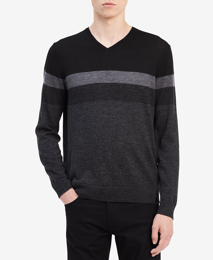 Calvin Klein Men's Striped Merino Sweater & Reviews - Sweaters - Men ...