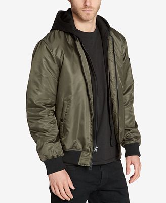 GUESS Men's Bomber Jacket with Removable Hooded Inset - Coats & Jackets ...
