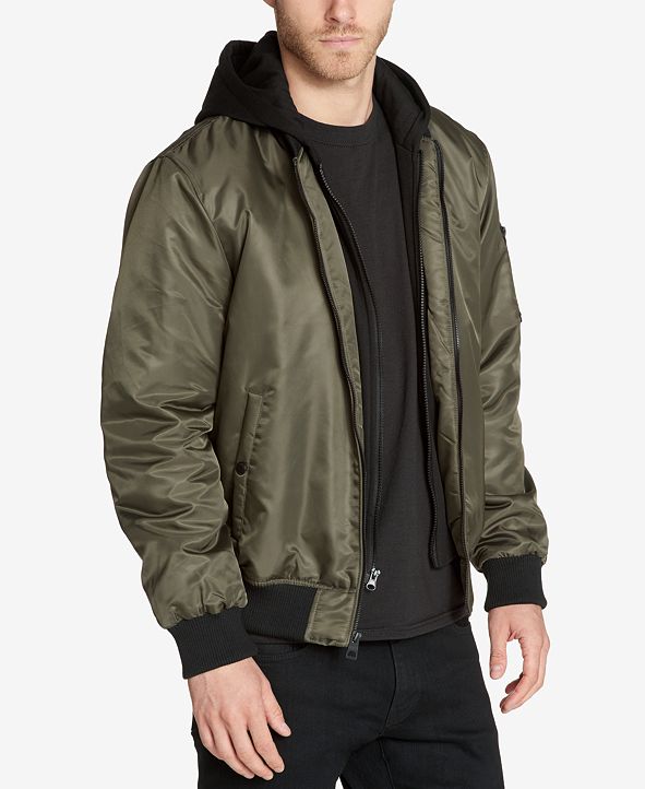 GUESS Men's Bomber Jacket with Removable Hooded Inset & Reviews - Coats ...