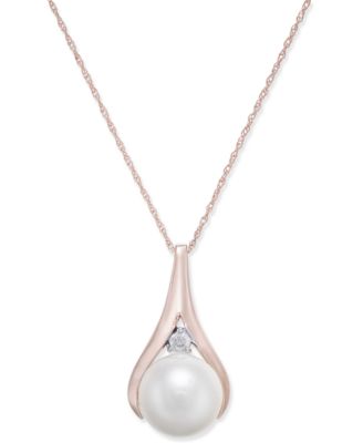 Macy's - Cultured Freshwater Pearl (9-1/2mm) & Diamond Accent Pendant Necklace in 14k Rose Gold