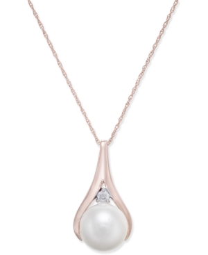image of Cultured Freshwater Pearl (9-1/2mm) & Diamond Accent Pendant Necklace in 14k Rose Gold