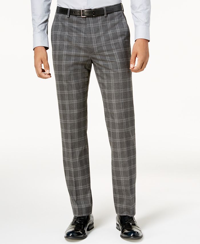 Sean John Men's Slim-Fit Gray Windowpane Pants - Macy's