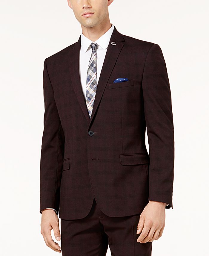 Nick Graham Men's Slim-Fit Stretch Burgundy Windowpane Suit - Macy's