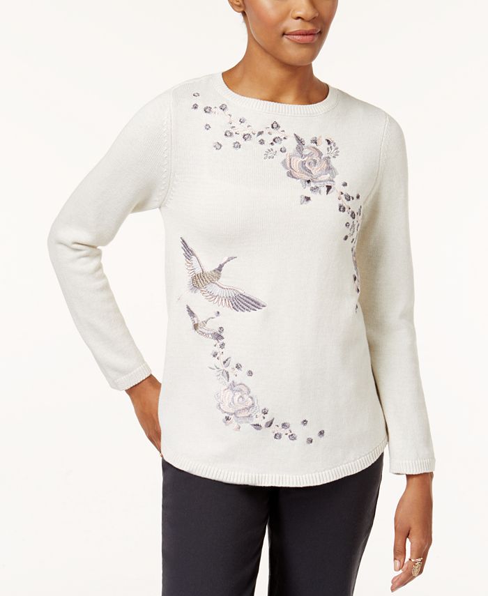 Style & Co Petite Cotton Embroidered Sweater, Created for Macy's Macy's