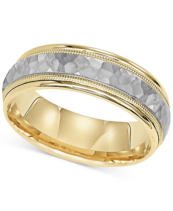 Macy�s TwoTone Hammered Wedding Band in 14k Gold &amp; White