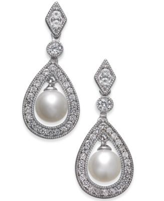 Macy's Cultured Freshwater Pearl (6mm) & White Topaz (1 ct. t.w.) Drop ...