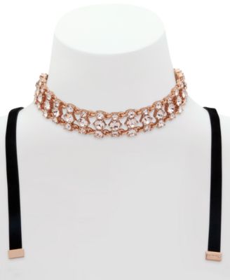 Givenchy - Rose Gold-Tone Crystal & Black Velvet Choker Necklace