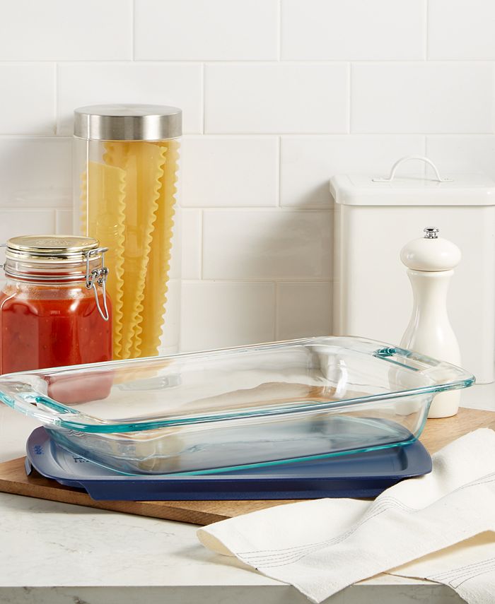 Pyrex Easy Grab 3-qt Oblong with Blue Plastic Cover