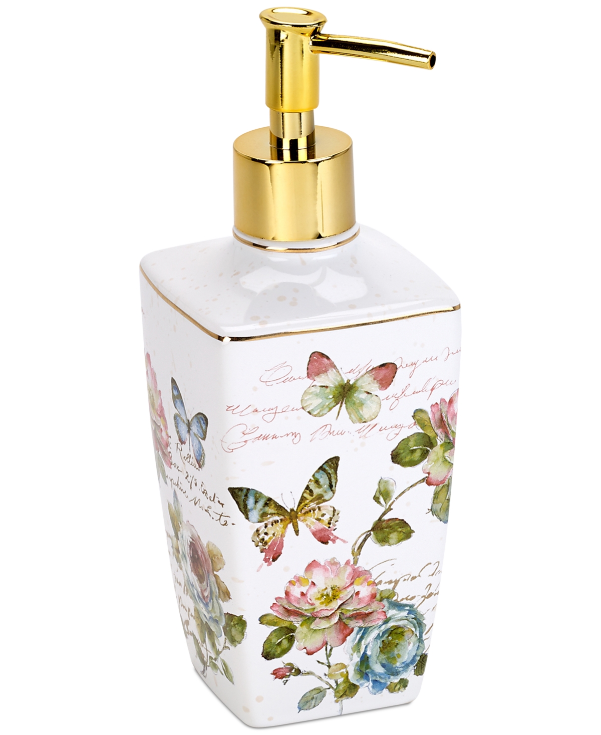 Butterfly Garden Ceramic Soap/Lotion Pump - White