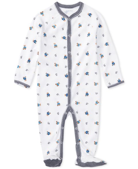 Детский хлопковый комбинезон Polo Ralph Lauren с мишкой и закрытыми ножками для малыша, цвет: Тёмно-синий
