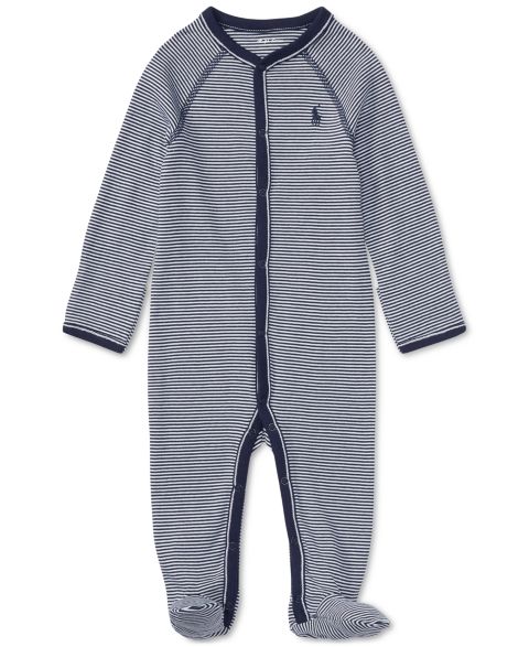 Детский полосатый хлопковый комбинезон Polo Ralph Lauren для малыша, цвет: Тёмно-синий