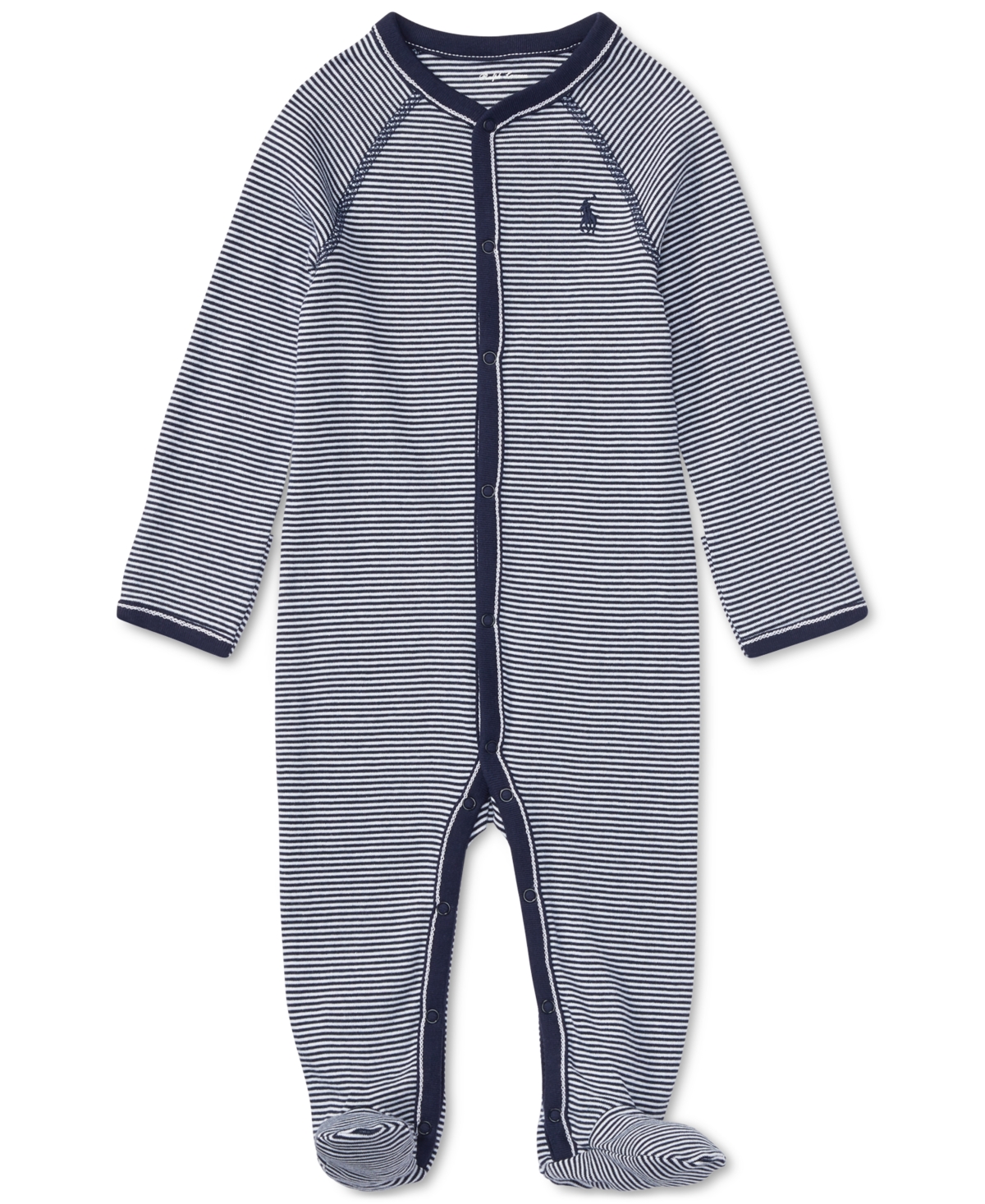 Shop Polo Ralph Lauren Baby Boys Striped Cotton Coverall In French Navy