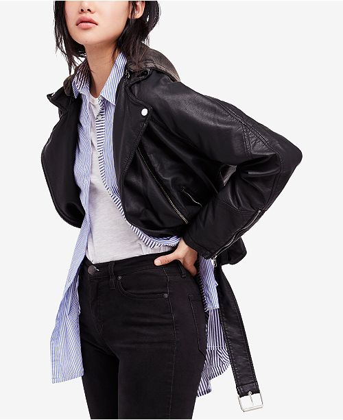 Free People Hooded Faux Leather Moto Jacket Reviews Jackets Vests Juniors Macy S