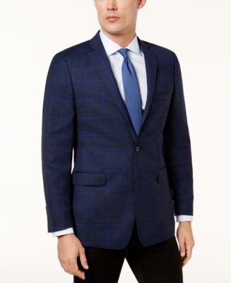 Calvin Klein Men's Slim-fit Blue Windowpane Sport Coat - Macy's