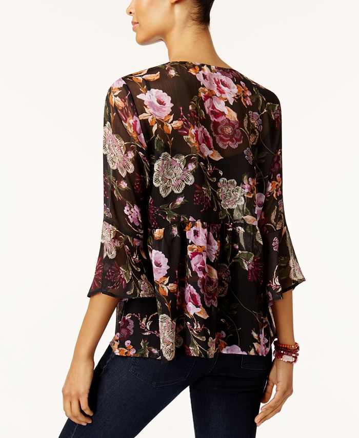 Style & Co Sheer Floral-Print Peasant Top, Created for Macy's - Macy's
