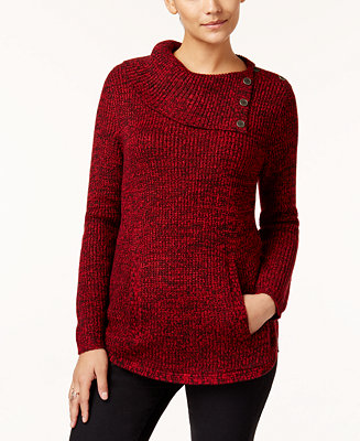Style & Co Petite Envelope-Collar Kangaroo-Pocket Sweater, Created for ...