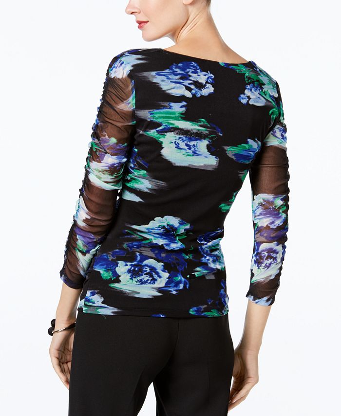 INC International Concepts I.N.C. Petite Printed Ruched-Sleeve Top ...