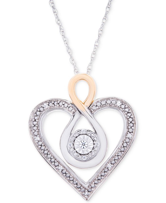 Macy's Diamond TwoTone Heart 18" Necklace (1/10 ct. t.w.) in Sterling