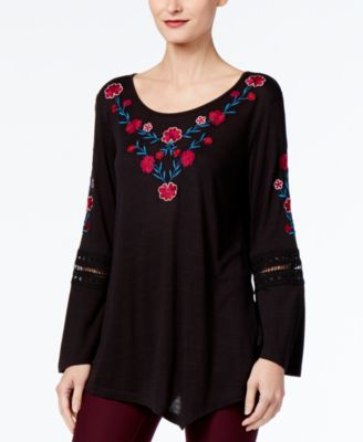 NY Collection - Embroidered Bell-Sleeve Top