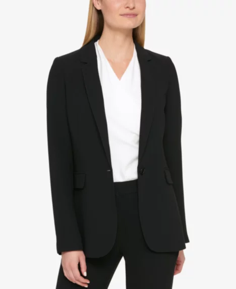 Petites Pick-Stitch Single-Button Blazer - Black