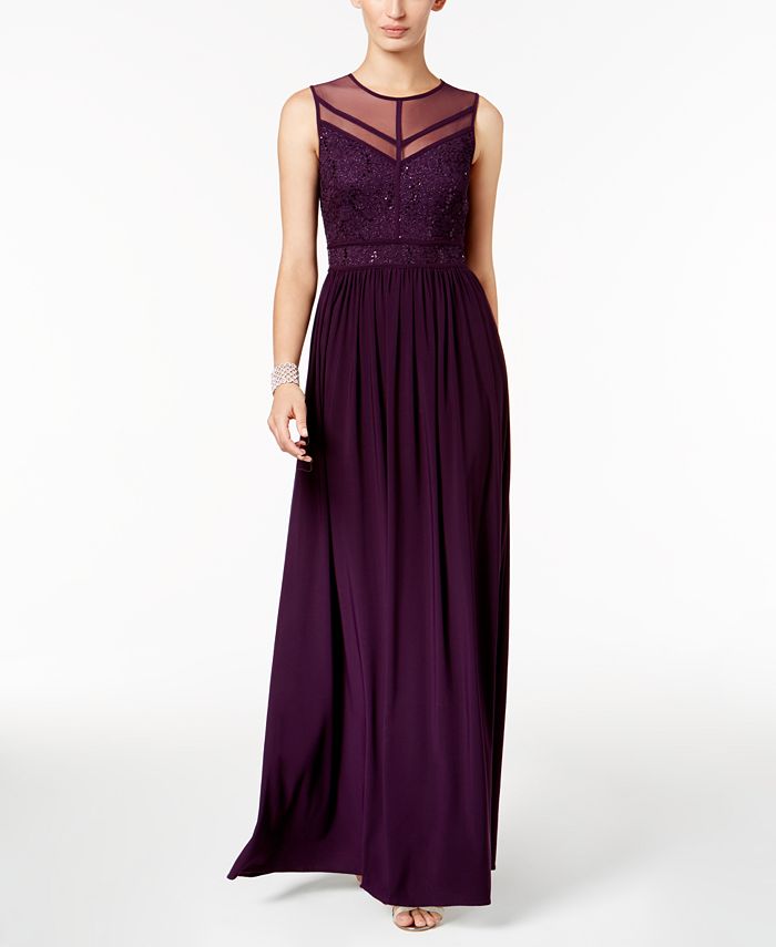 Nightway Illusion Sequined Lace Gown - Macy's