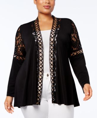 Belldini - Plus Size Lace-Trim Cardigan