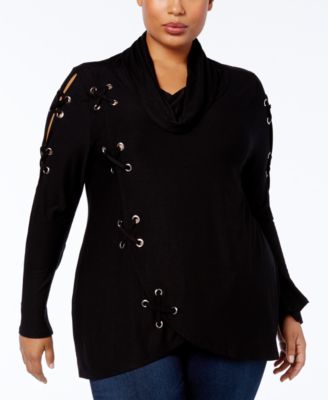 Belldini - Plus Size Cowl-Neck Grommet Top