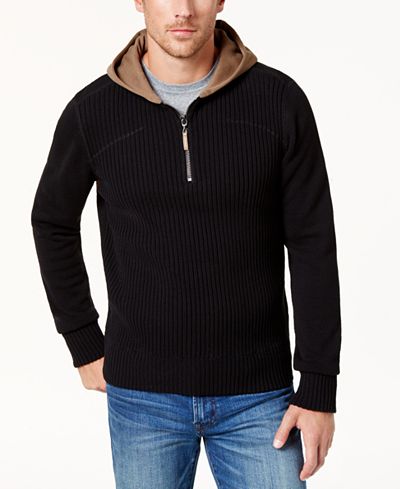 BS by Blake Shelton Men's Quarter-Zip Hooded Sweater, Created for Macy ...