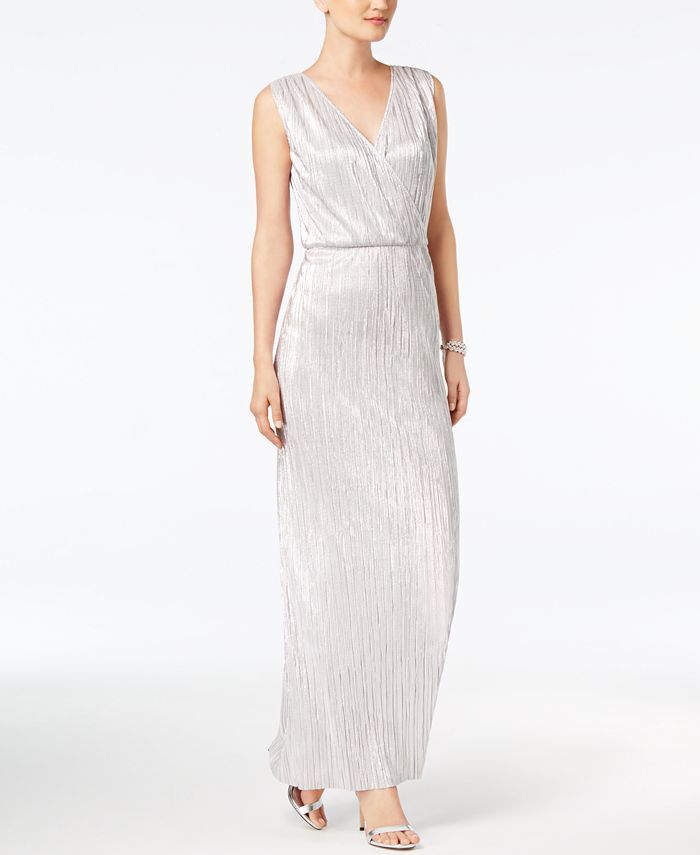 SL Fashions Metallic Pleated Column Gown - Macy's