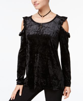 Ultra Flirt - Juniors' Velvet Cold-Shoulder Top