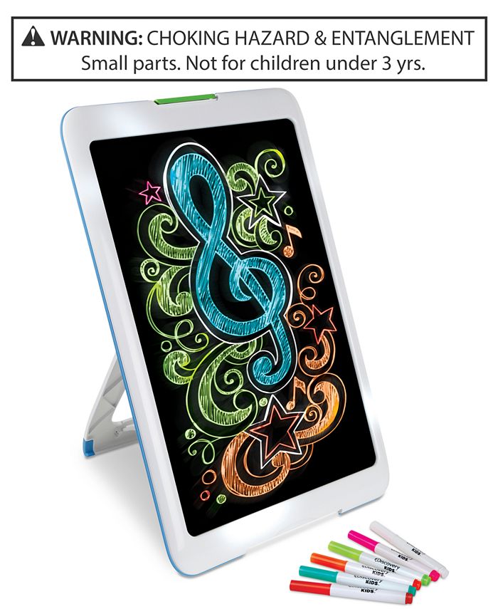  Discovery Kids Neon Glow Drawing Easel w/ 6 Color Markers,  Built-in Kickstand/Wall Mount, 5 Light Modes, Easy Clean/Washable, Wide  Screen, Flat Storage, Portable Travel Activity, Electronic Activity : Toys  & Games