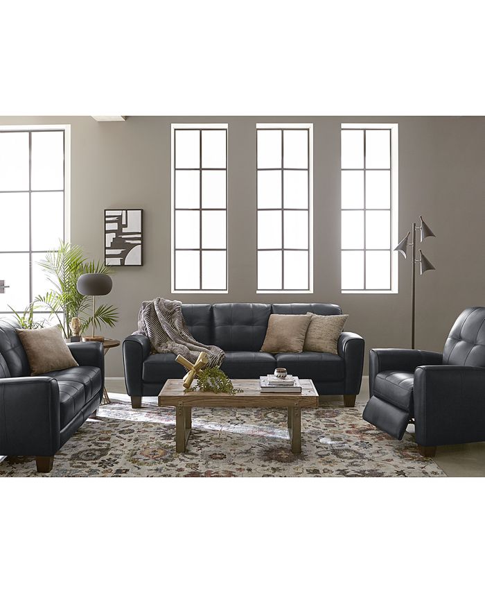 Furniture CLOSEOUT! Kaleb 61" Tufted Leather Loveseat, Created for Macy