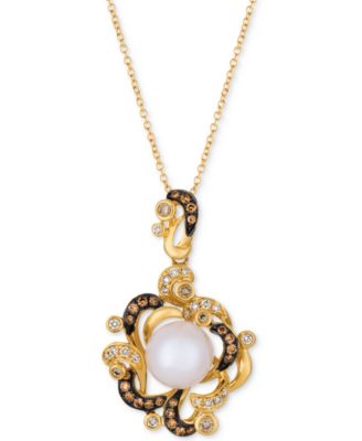 Le Vian - Vanilla Pearl&trade; (9-1/2mm) & Diamond (7/8 ct. t.w.) Pendant Necklace in 14k Gold