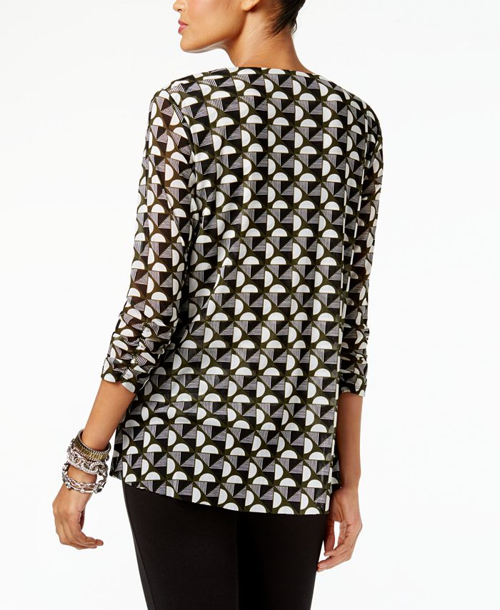 Alfani Petite Printed Ruched-Sleeve Top, Created for Macy's - Macy's