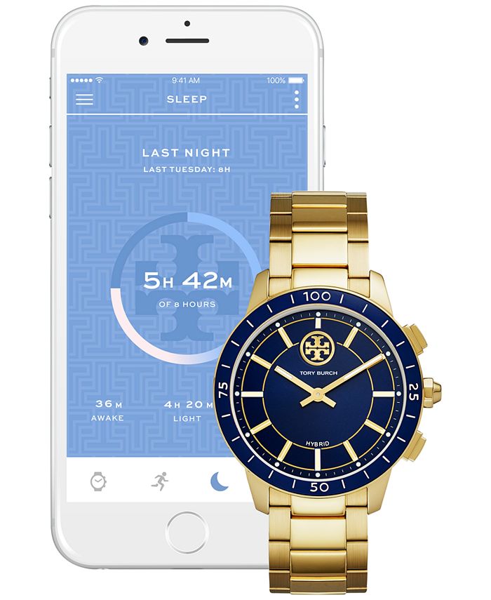 Tory Burch Women's ToryTrack Collins Gold-Tone Stainless Steel Bracelet Hybrid  Smart Watch 38mm & Reviews - All Fine Jewelry - Jewelry & Watches - Macy's