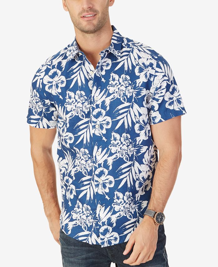 Nautica Men's Classic-Fit Linen-Blend Floral-Print Shirt - Macy's