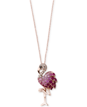 image of Safari by Effy Multi-Gemstone (5/8 ct. t.w.) & Diamond Accent Flamingo Pendant Necklace in 14k Rose Gold
