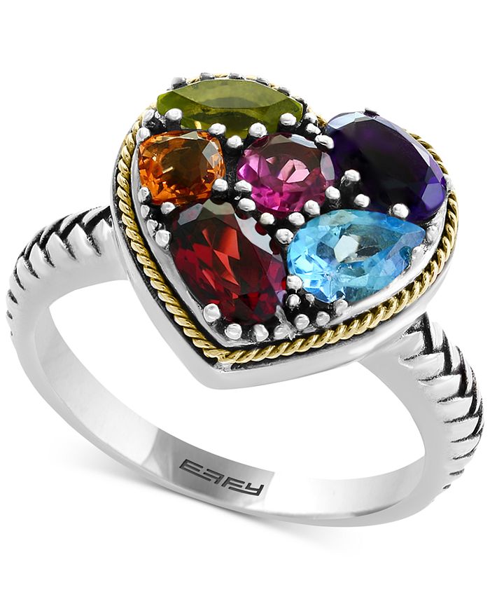 EFFY Collection - Multi-Gemstone Two-Tone Heart Ring (2-1/6 ct. t.w.) in Sterling Silver & 18k Gold