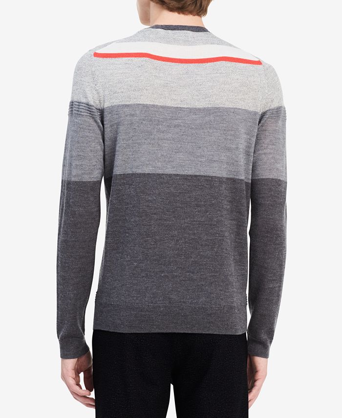 Calvin Klein Men's Texture Stripe Merino Sweater & Reviews - Sweaters ...