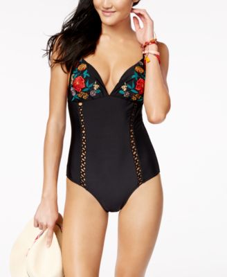 embroidered one piece swimsuit