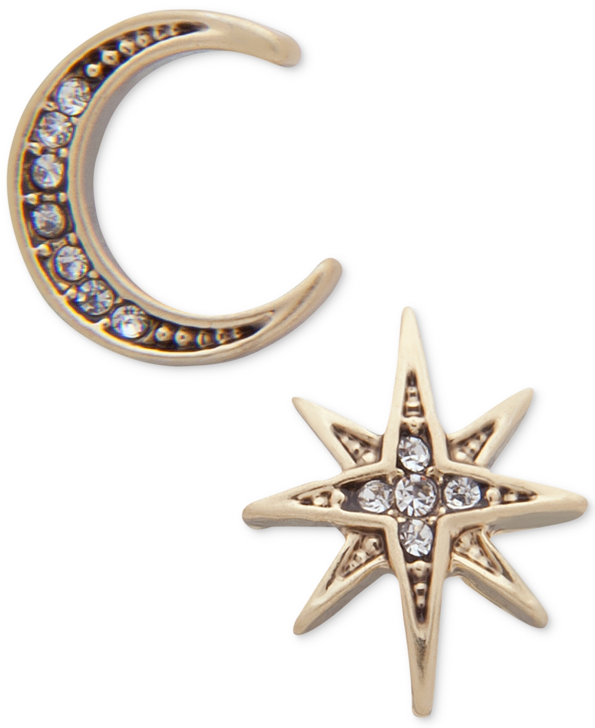 Gold-Tone Moon & Stars Mismatch Earrings - Crystal