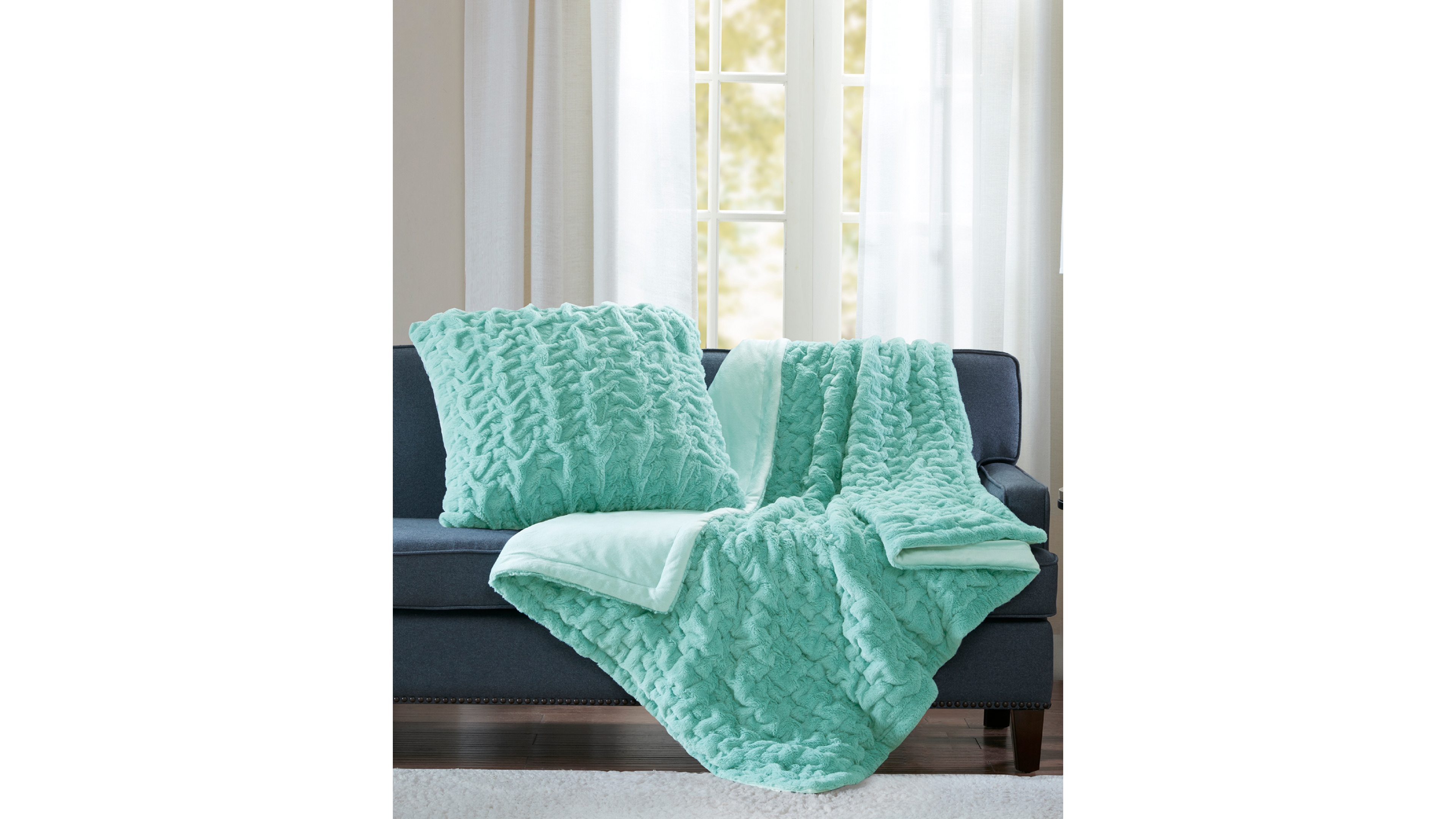 Madison Park Ruched Reversible Faux-Fur Throw, 50" x 60"